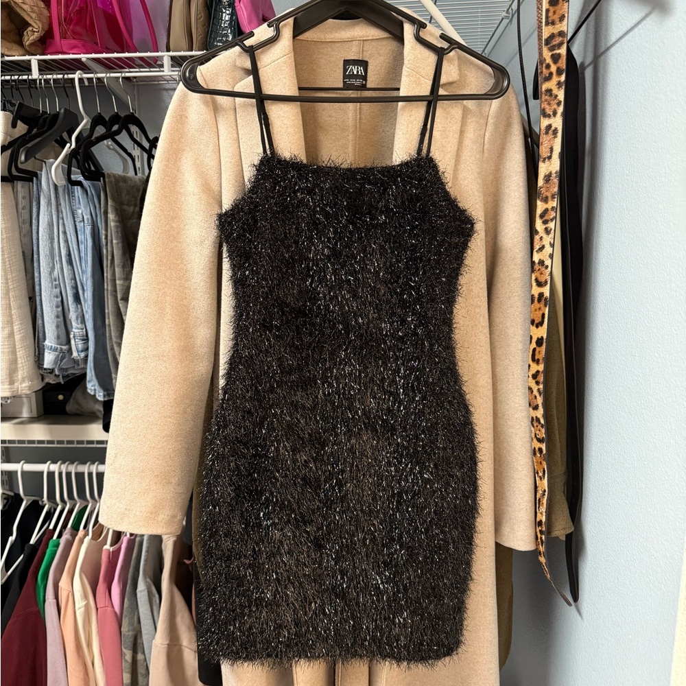 BCBGeneration Black Fuzzy Long Sleeve Dress